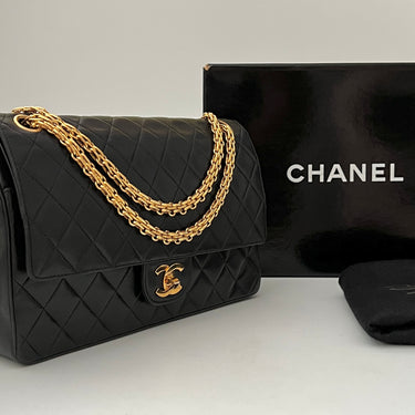 Chanel black vintage gold chain double flap ref. 8023