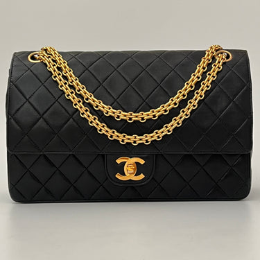Chanel black vintage gold chain double flap ref. 8023