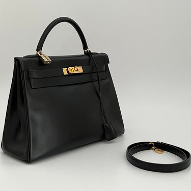 Hermès Kelly 32 black leather vintage ref. 8032